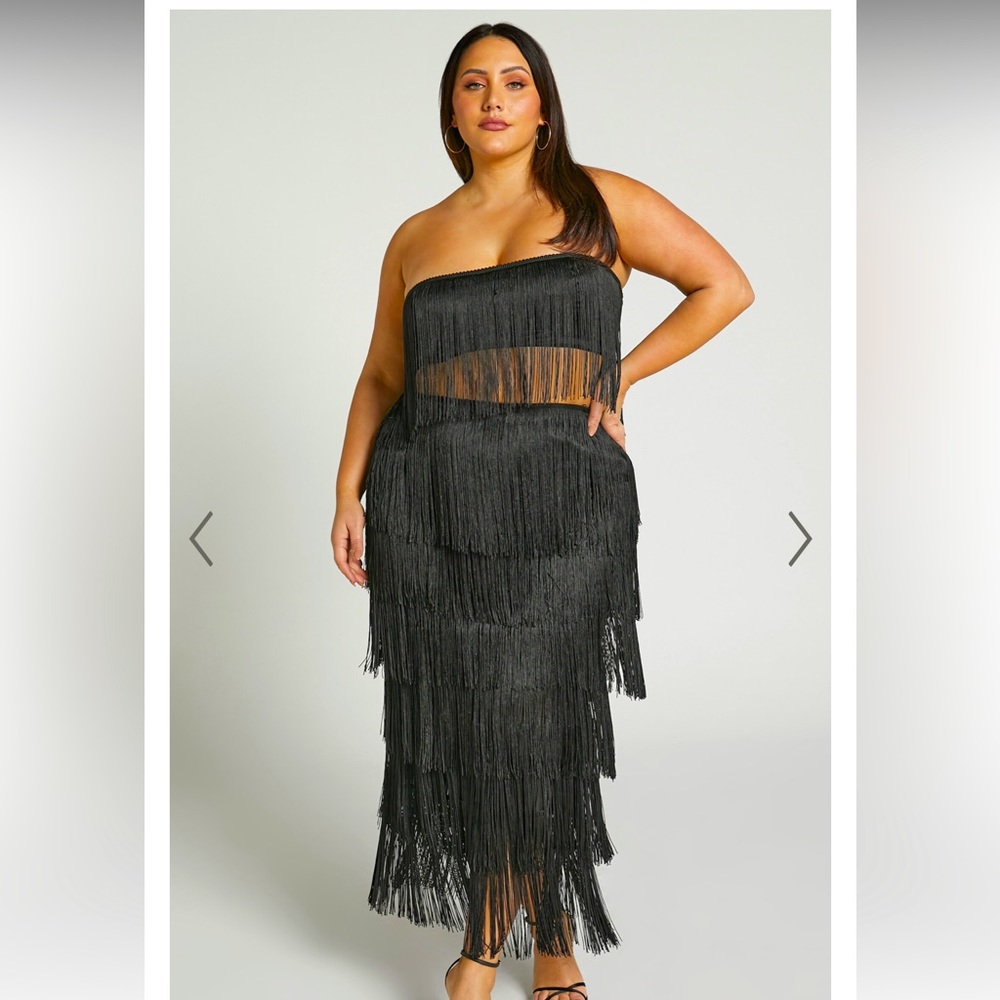 Brand new two piece black fringe set from showpo